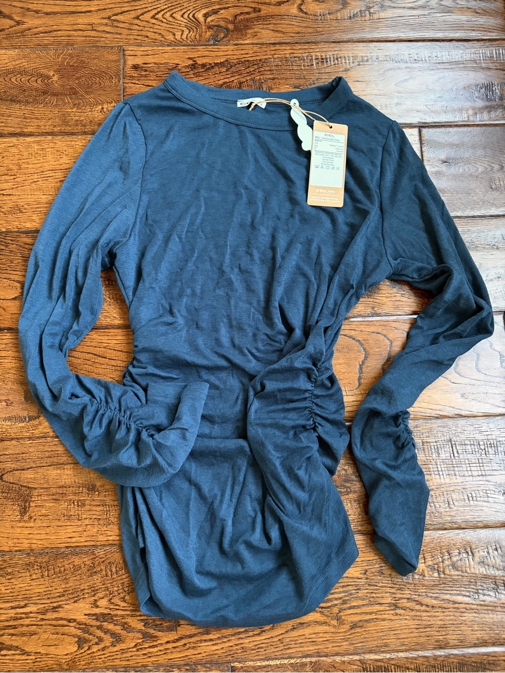 Women's Ruched Side Long Sleeve Top - Slate Blue